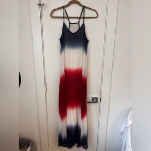 Red White and Blue Maxi Pleated Dress